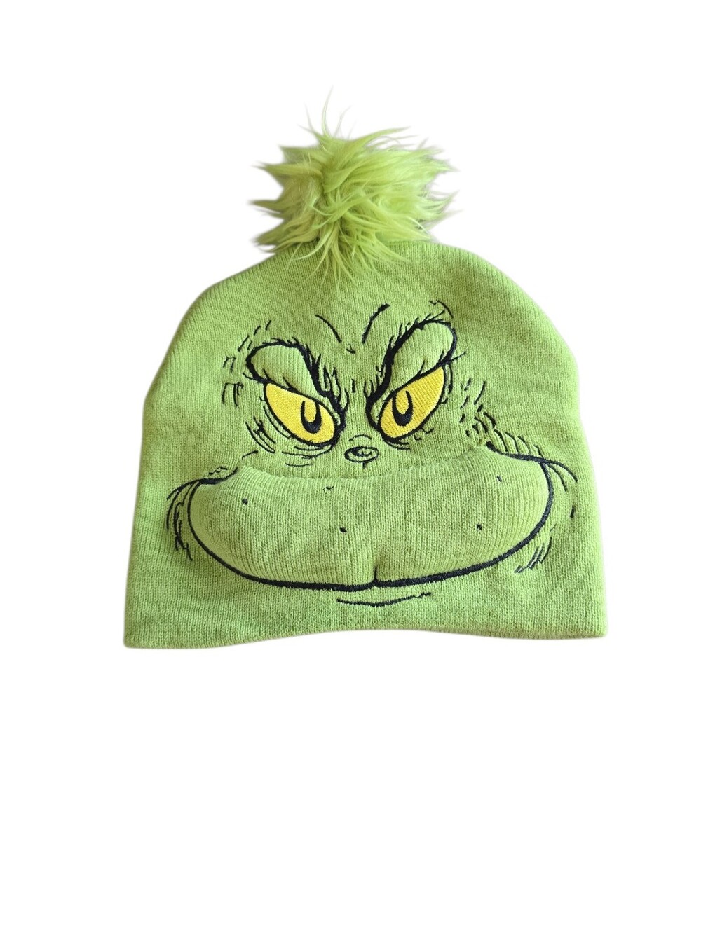 Dr. Seuss Green Grinch Knit Beanie Hat Padded Mouth OSFM Kids 14+